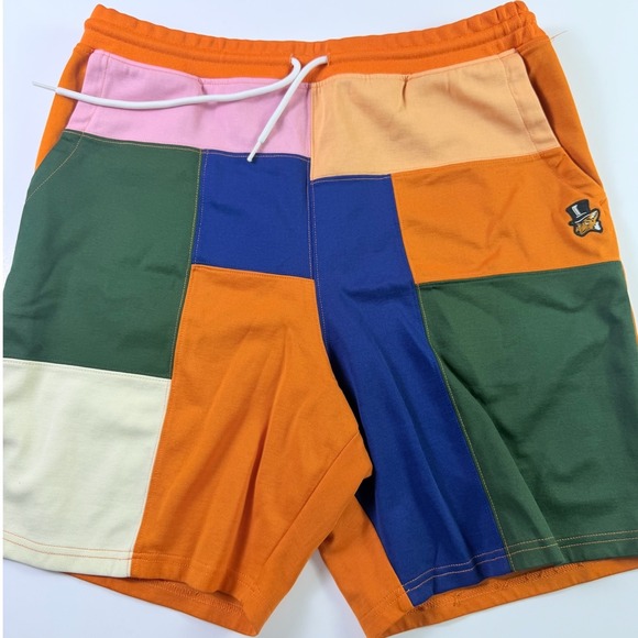 Akoo Other - AKOO Mens Sweat Shorts Preppy Summer Patchwork Orange Green Blue XL Fox Top Hat